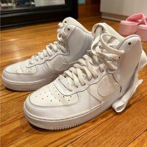 All-White Nike High Top AF-1 Sneakers - Classic Leather Athletic Shoe